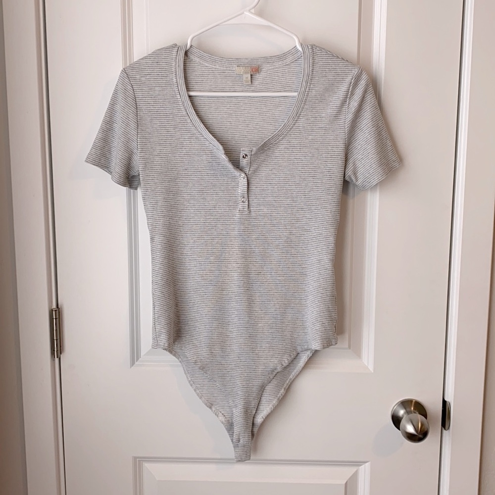 GB Grey and White Striped Short Sleeve Bodysuit